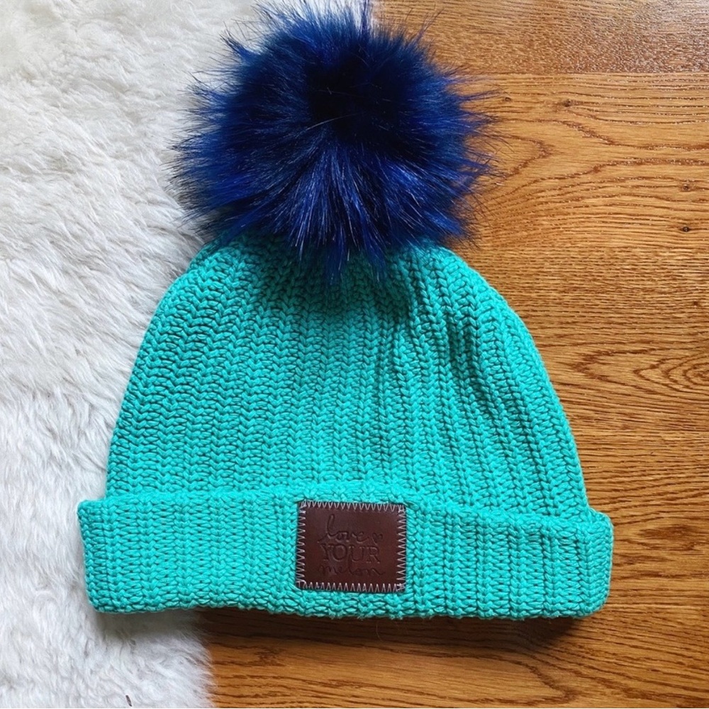 Love Your Melon Turquoise and Navy Pom-Pom Beanie